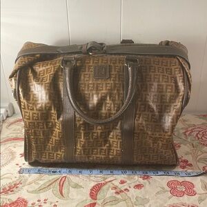 Fendi Zucca 48h Boston Brown Duffel Travel Bag with Monogram Design Unisex As Is